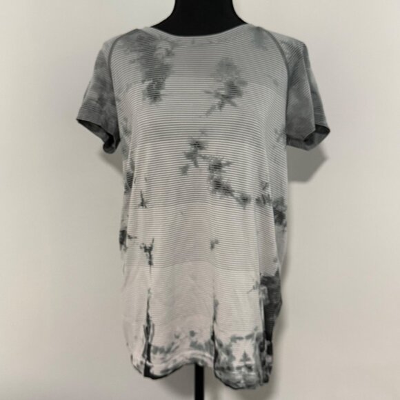 Lululemon Swiftly Tech T-Shirt Womens 12 Gray White Tie-Dye Gym Activewear Yoga - Picture 1 of 13